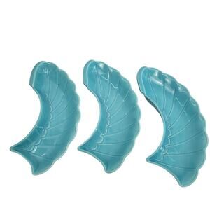 Vintage Set of 3 Ceramic Wing Trays Aqua Pottery Made in USA No 370 California